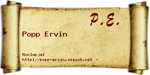Popp Ervin névjegykártya
